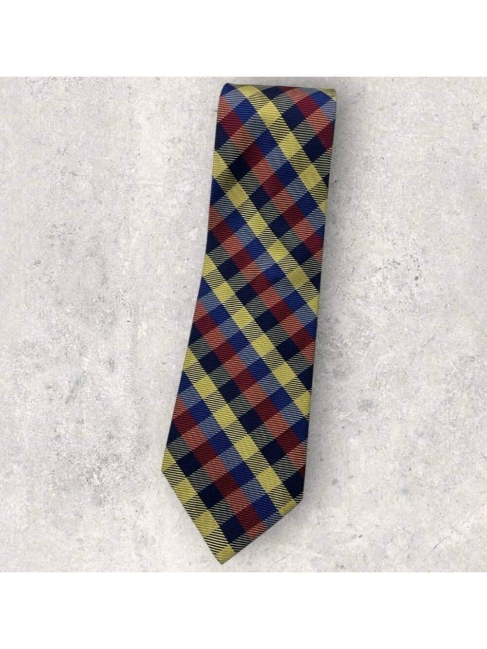 ALTEA VINTAGE Silk Tie ITALY Blue Red Yellow Tartan W:3.8" EUC